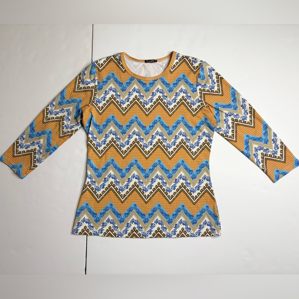 J. McLaughlin Chevron Long Sleeve Shirt - Blue, Brown, White Fall
